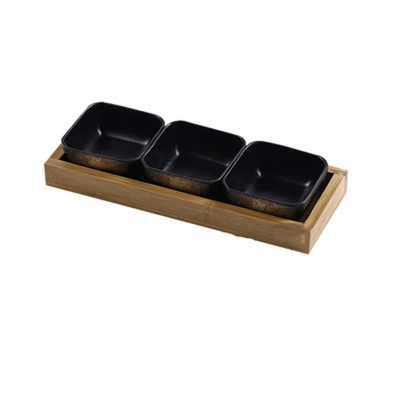 Ceramic Fruit Platter with Bamboo Tray