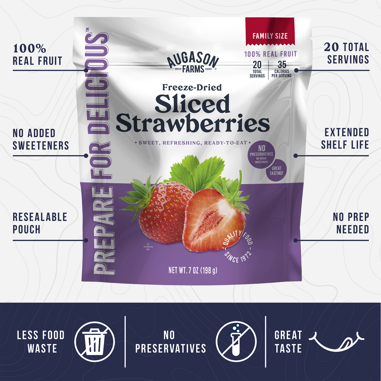 Freeze Dried Sliced Strawberries Family Size Pouch, 20 Servings