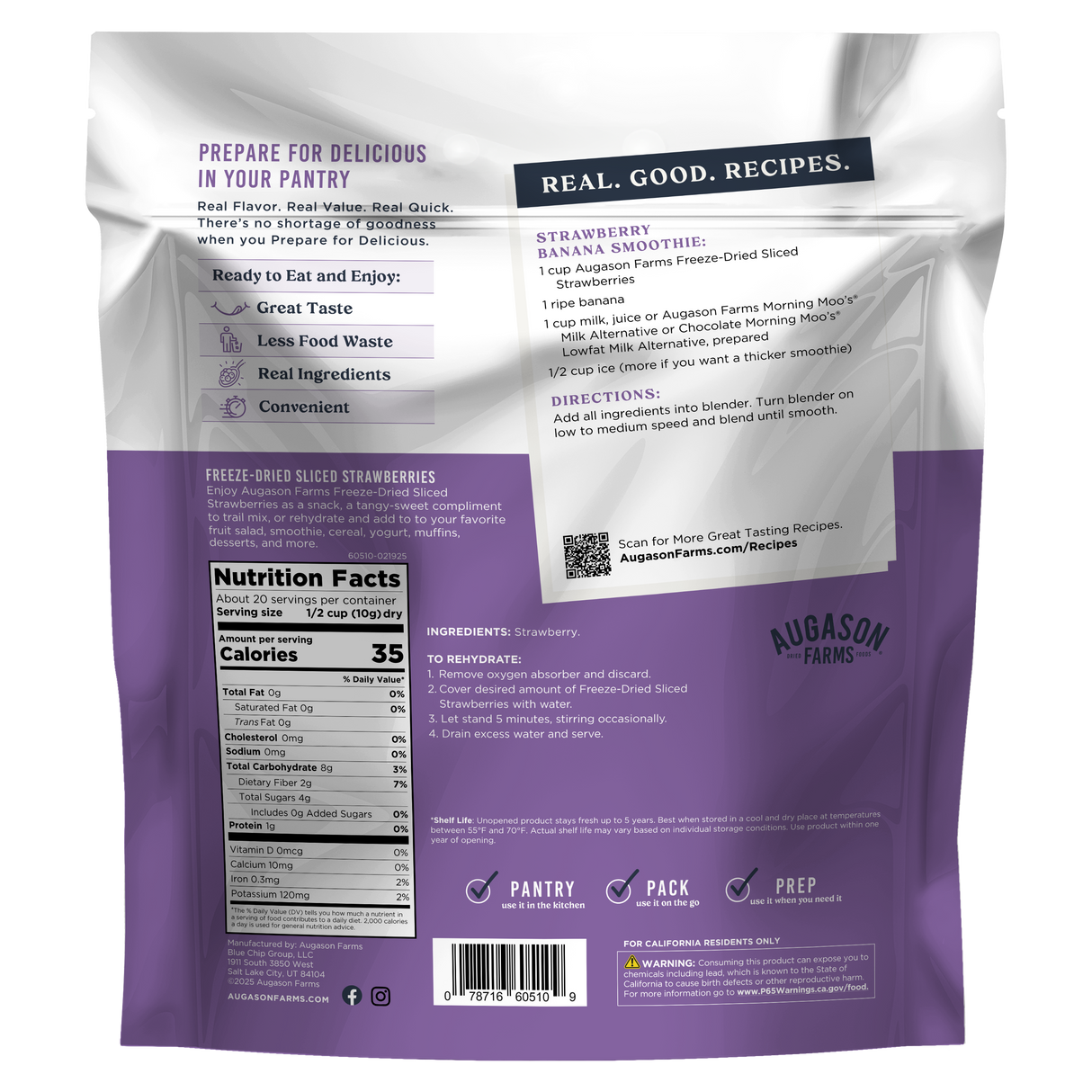 Freeze Dried Sliced Strawberries Family Size Pouch, 20 Servings