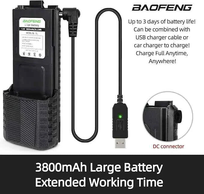 Baofeng UV-5R Battery - 3800mAh Extended Battery with USB-C Charging Port