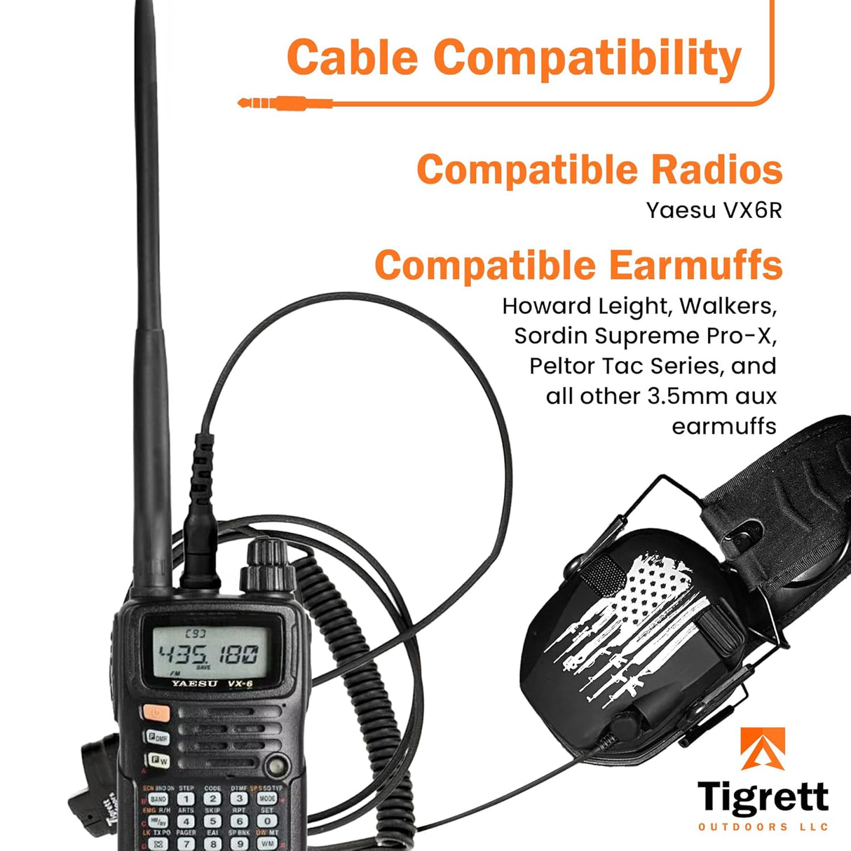 SMC cable (Shoot, Move, Communicate) Baofeng, Yaesu radios to Auxiliary Port for Electronic Earmuffs