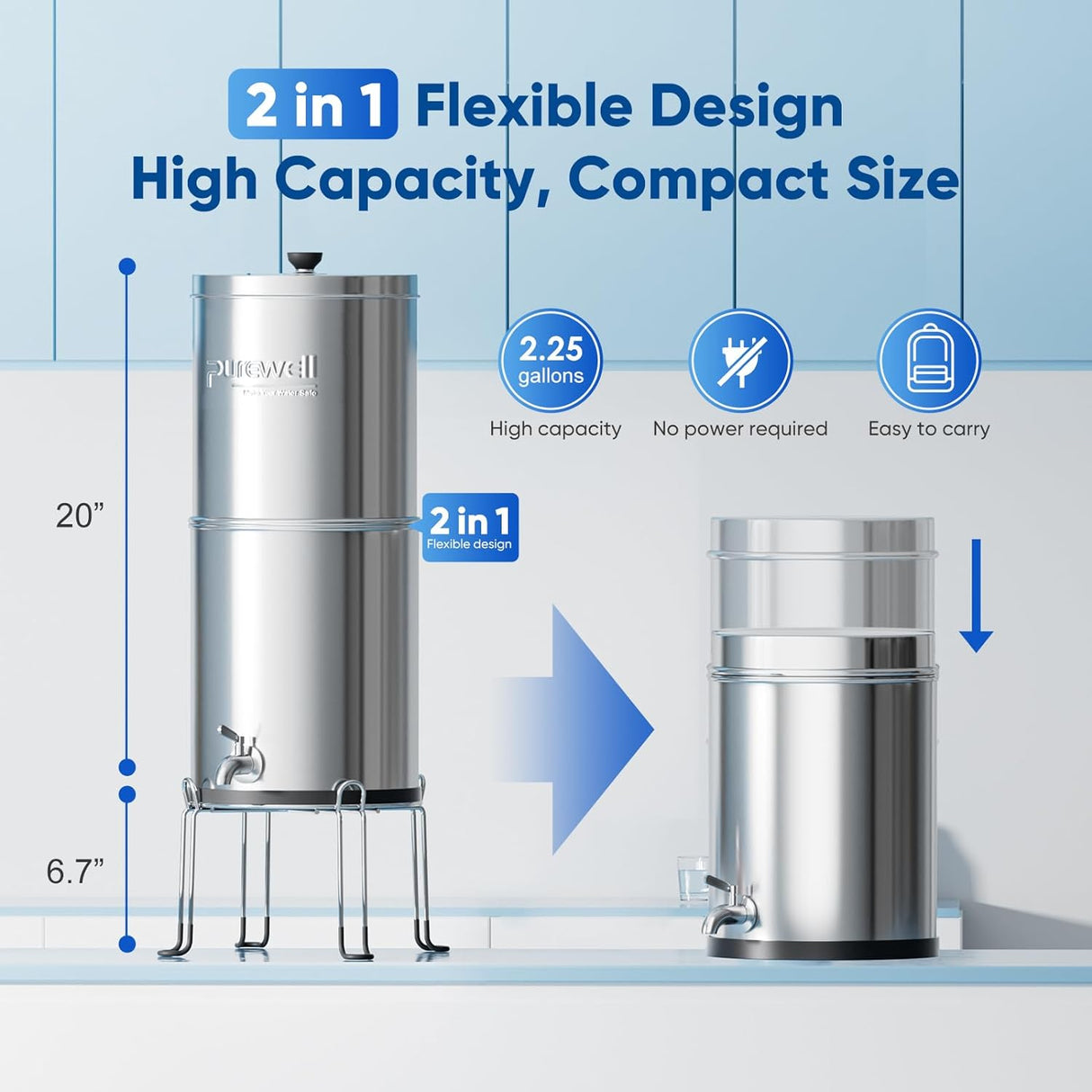 Purewell 3-Stage 0.01μm Ultra-Filtration Gravity Water Filter System