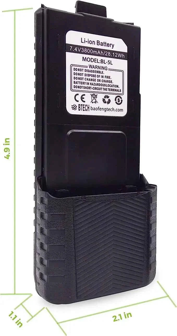 Baofeng UV-5R Battery - 3800mAh Extended Battery with USB-C Charging Port