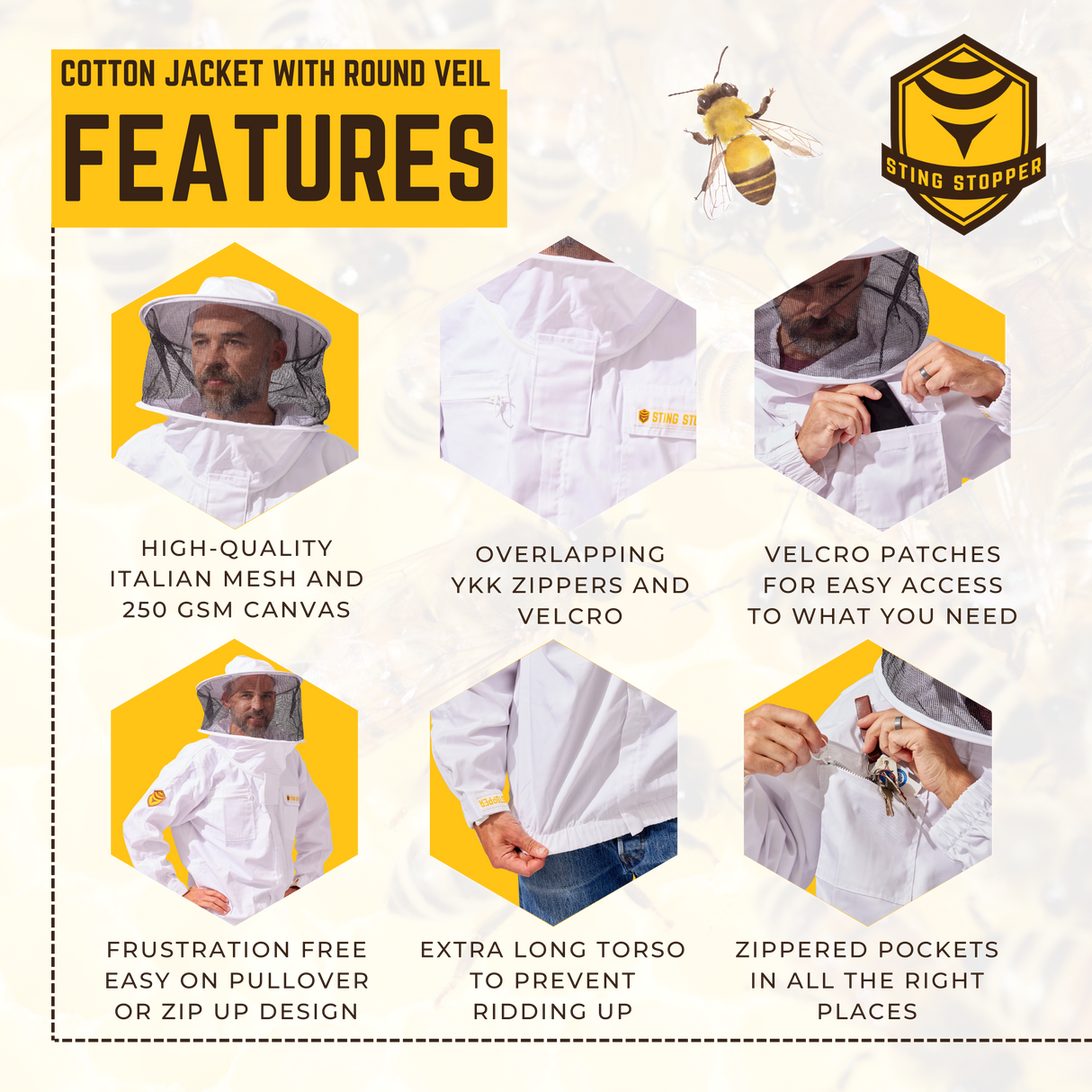 Classic Cotton Beekeeping Jacket with Round Veil