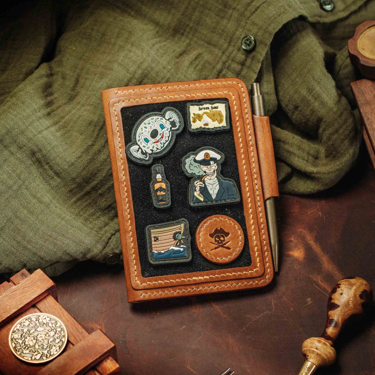 Pirate Goods Quartermaster v2 Passport Wallet – Leather Travel EDC Organizer with Velcro Panel & Field Notes Holder