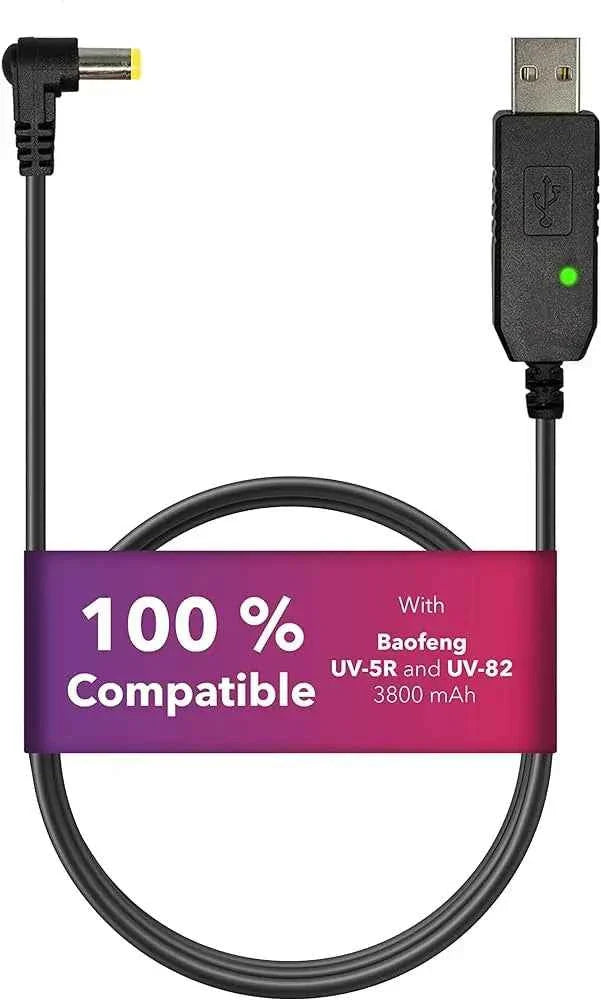 USB Charging Cable with LED Indicator for Baofeng UV5R Extended Batteries β Fast & Reliable Charging