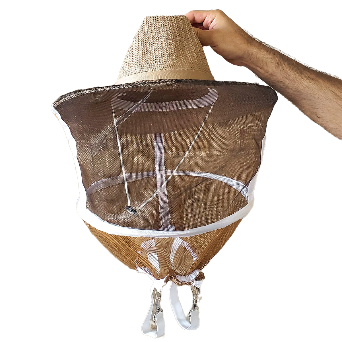 Round Hat with Veil and Straps