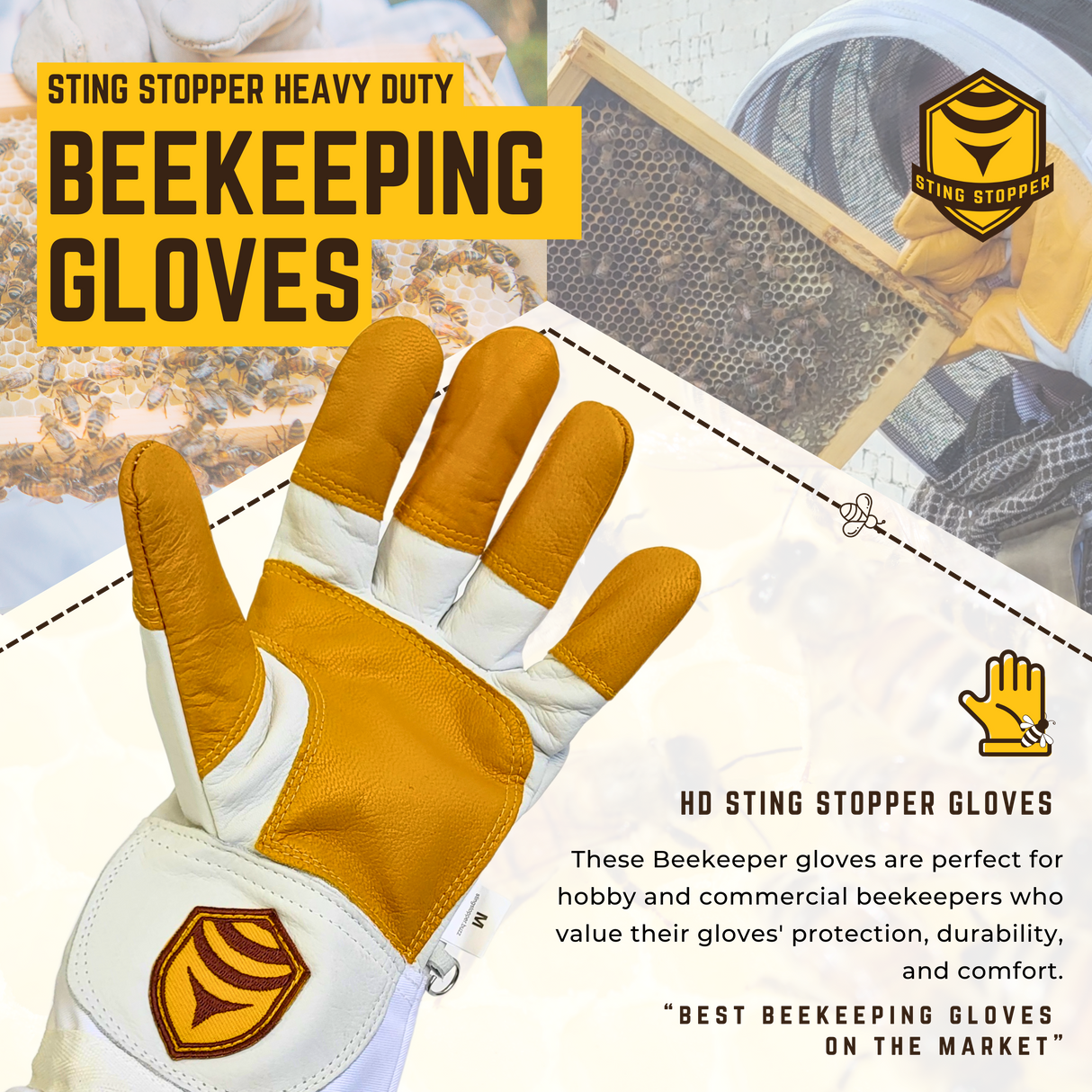 Sting Stopper Heavy Duty Goat Skin Beekeeping Gloves - Beekeeper White