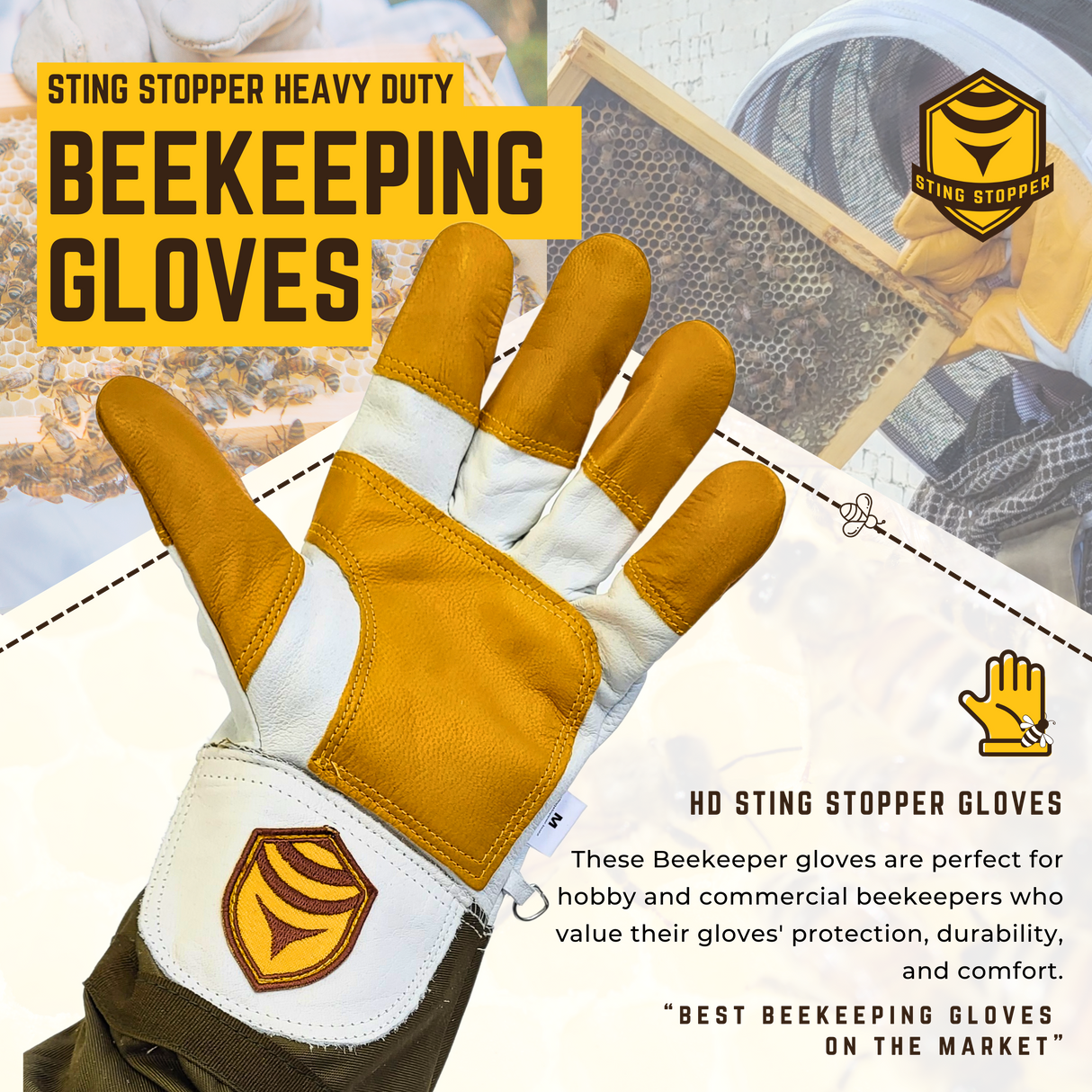 Sting Stopper Heavy Duty Goat Skin Beekeeping Gloves - Olive Green