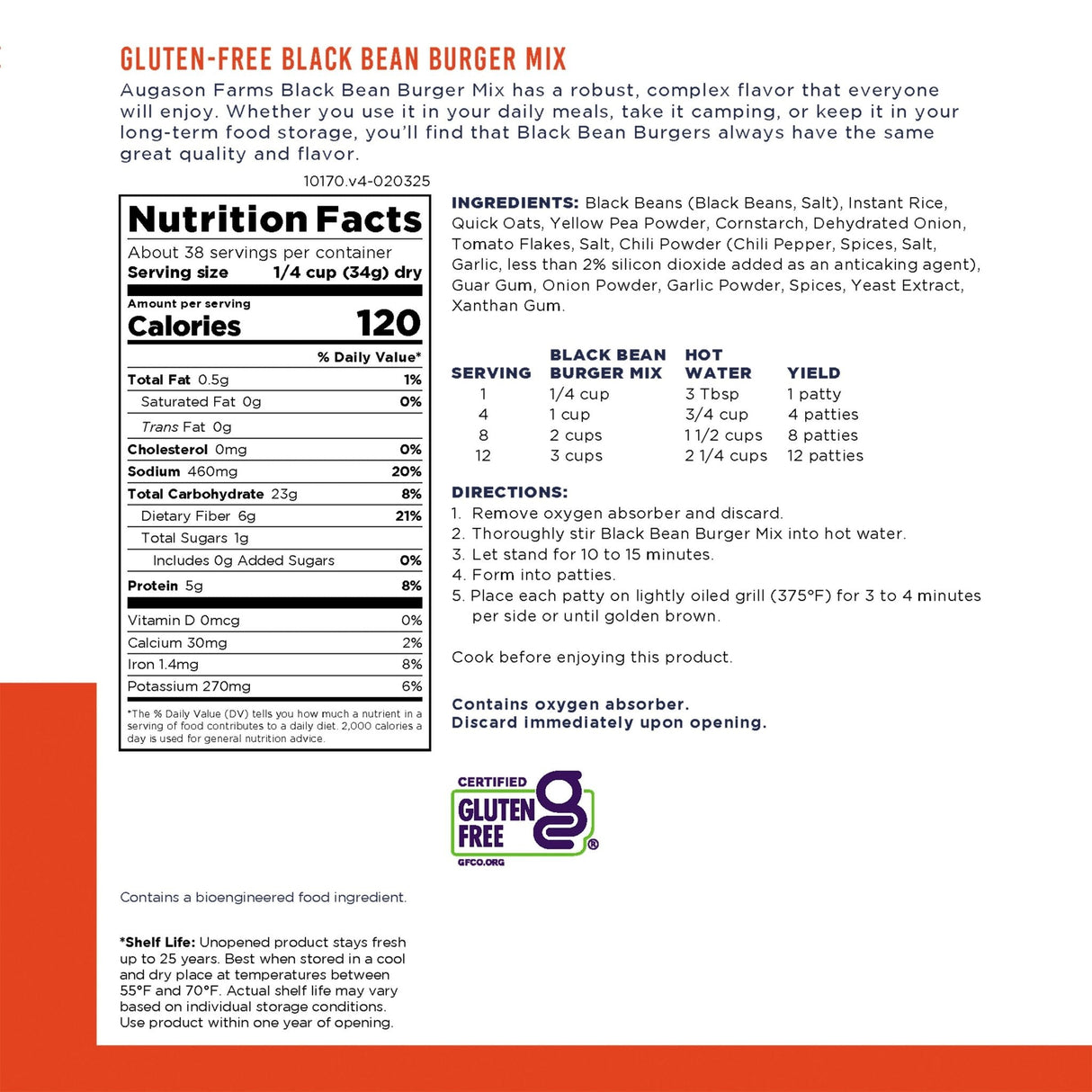 Gluten Free Black Bean Burger Mix Can, 38 Servings