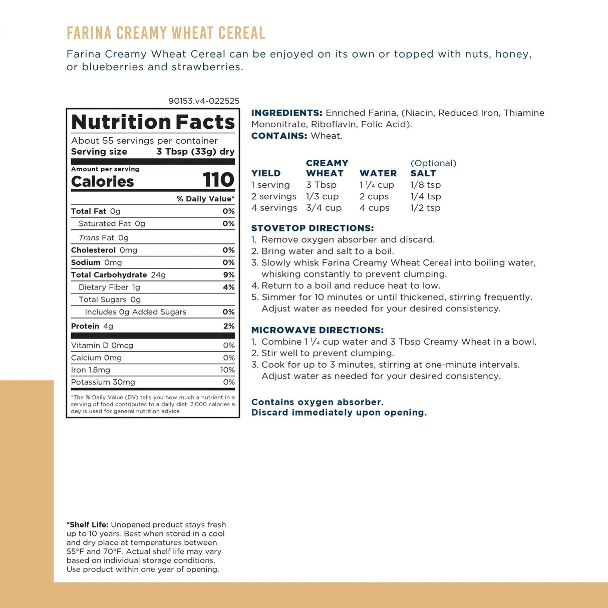 Creamy Wheat Cereal Can, 55 Servings