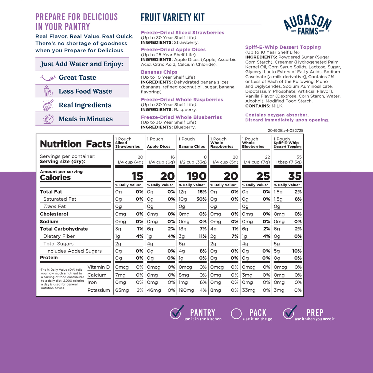 Dehydrated & Freeze Dried Fruit Variety Pail, 86 Servings