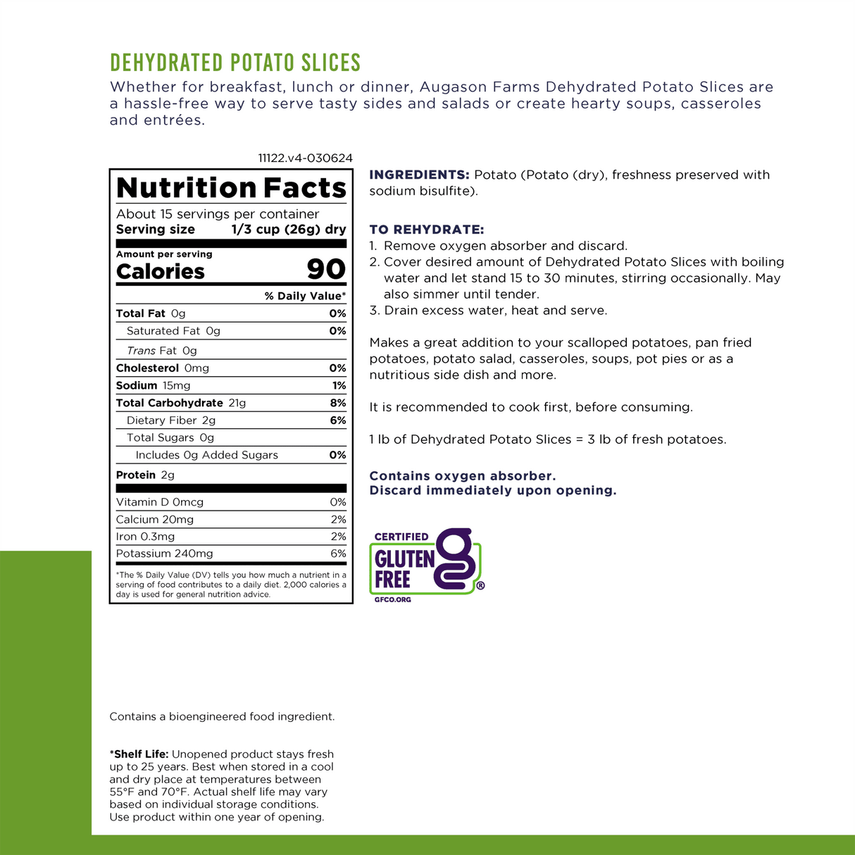 Dehydrated Potato Slices Can, 15 Servings