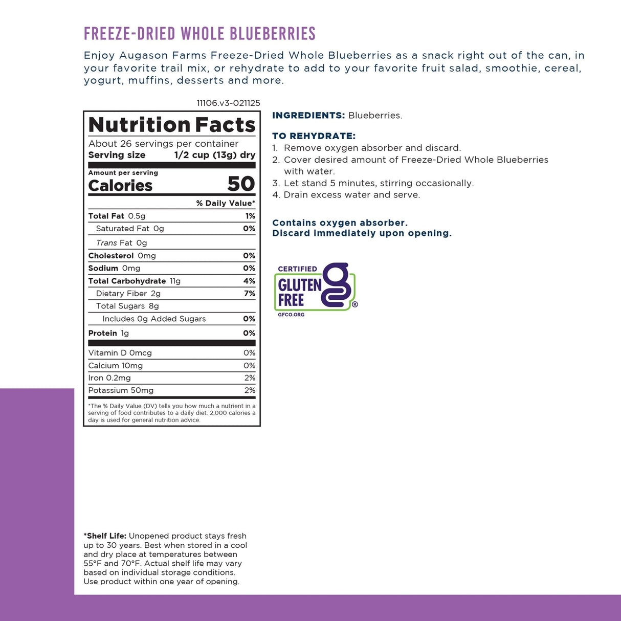 Freeze Dried Whole Blueberries Can, 26 Servings