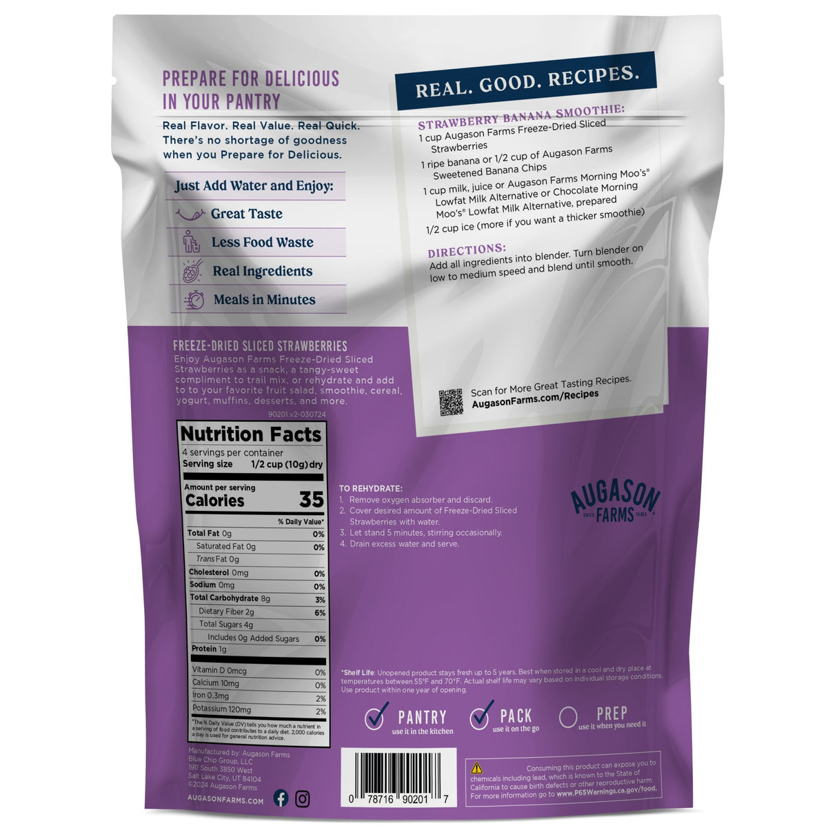 Freeze Dried Sliced Strawberries Pouch, 4 Servings