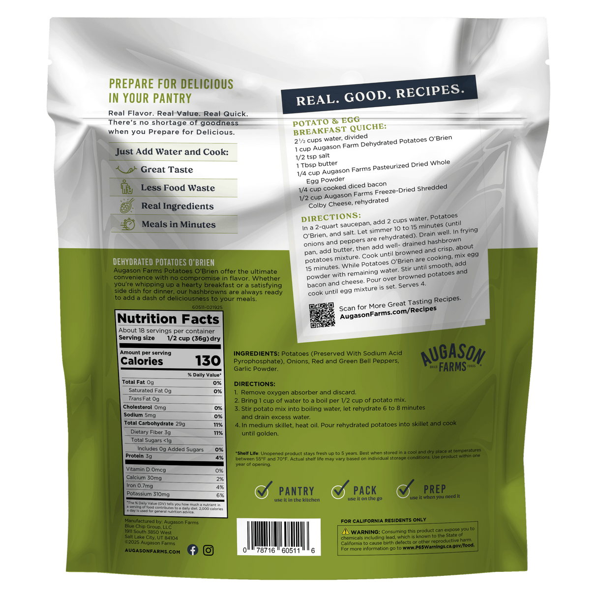 Potatoes O'Brien Family Size Pouch, 18 Servings