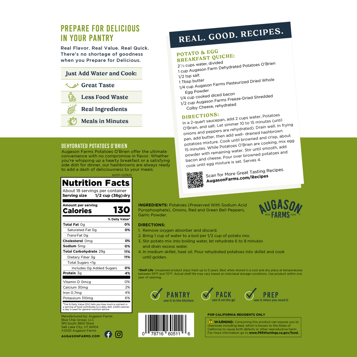 Potatoes O'Brien Family Size Pouch, 18 Servings