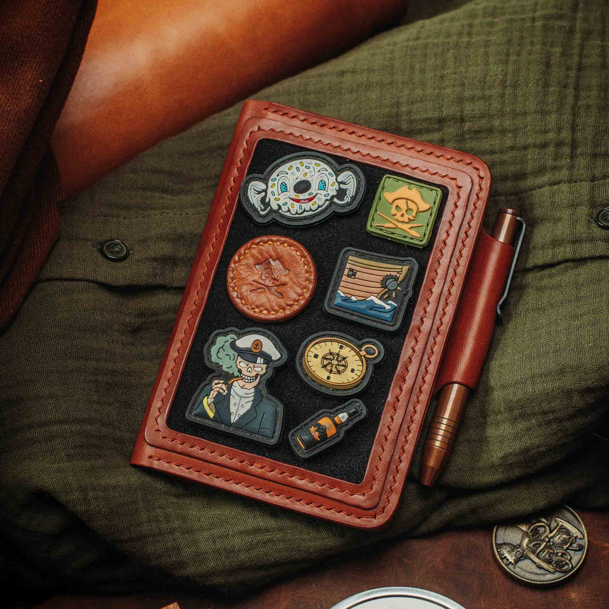 Pirate Goods Quartermaster v2 Passport Wallet – Leather Travel EDC Organizer with Velcro Panel & Field Notes Holder