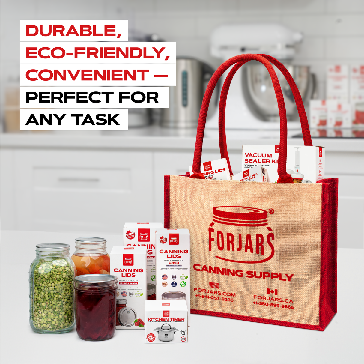 Forjars Reusable Burlap Tote Bags – Available in Two Sizes: Small & Medium