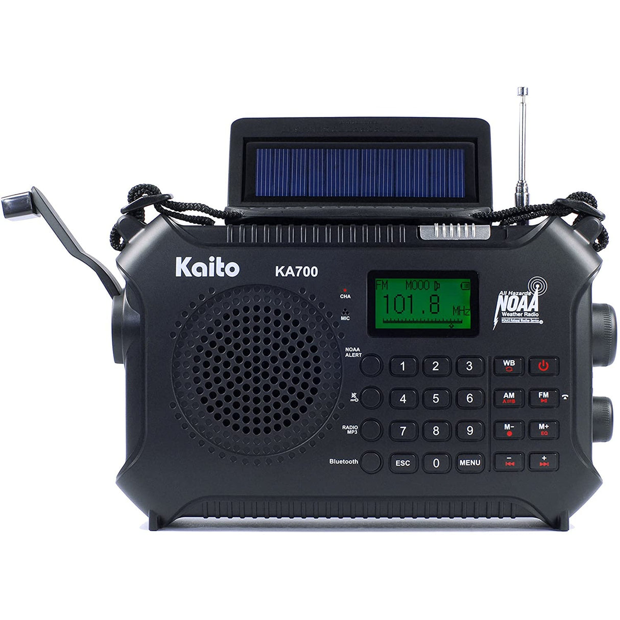 Kaito KA700 AM FM NOAA Weather Radio Recorder Bluetooth Dynamo & Solar - Black