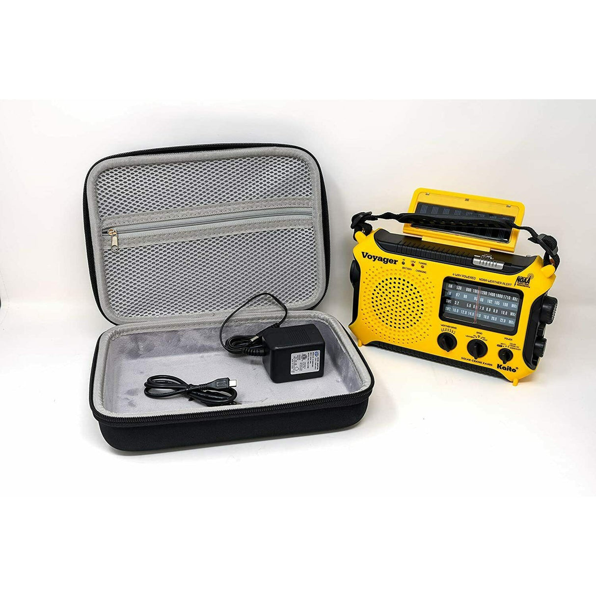 Kaito KA500 Voyager Solar Crank Emergency Weather Alert Radio Bundle with Case