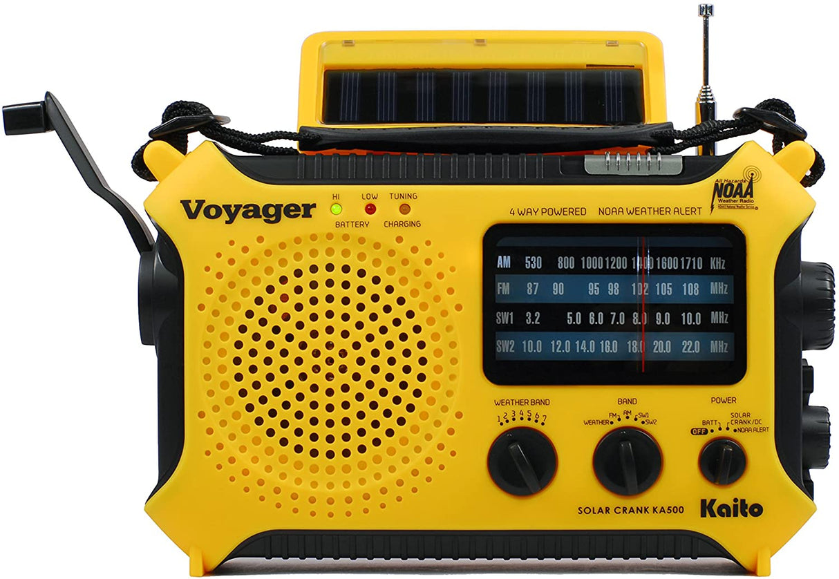 Kaito KA500 Voyager Solar Crank Emergency Weather Alert Radio with Adapter