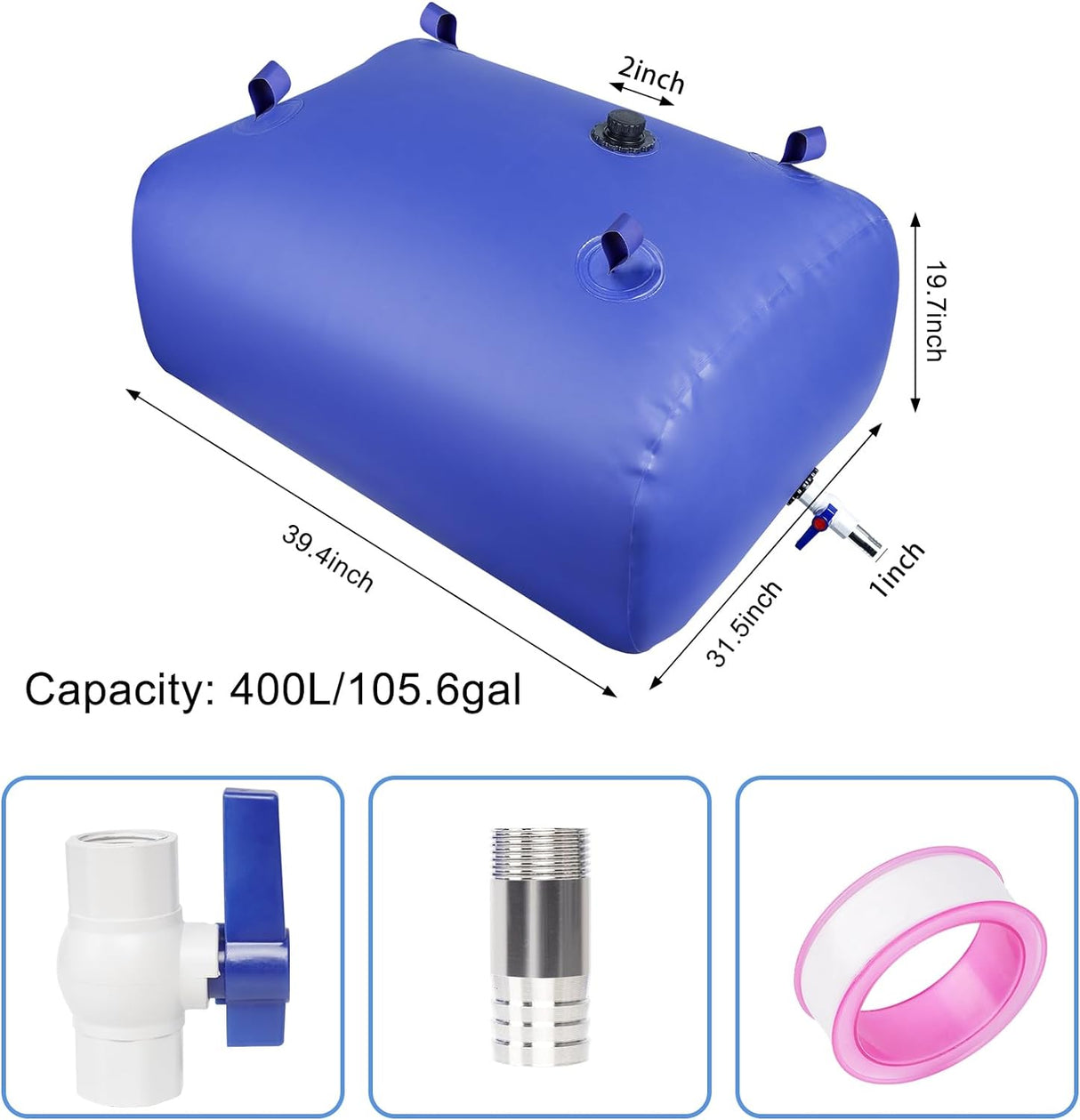 Water Storage Bladder 100+Gal/400L - Portable Water Tank with Valve