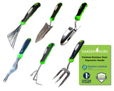 Stainless Steel 6pc Gardening Tool Set (Includes Trowel Transplanter Rake Weeder Cultivator Fork)