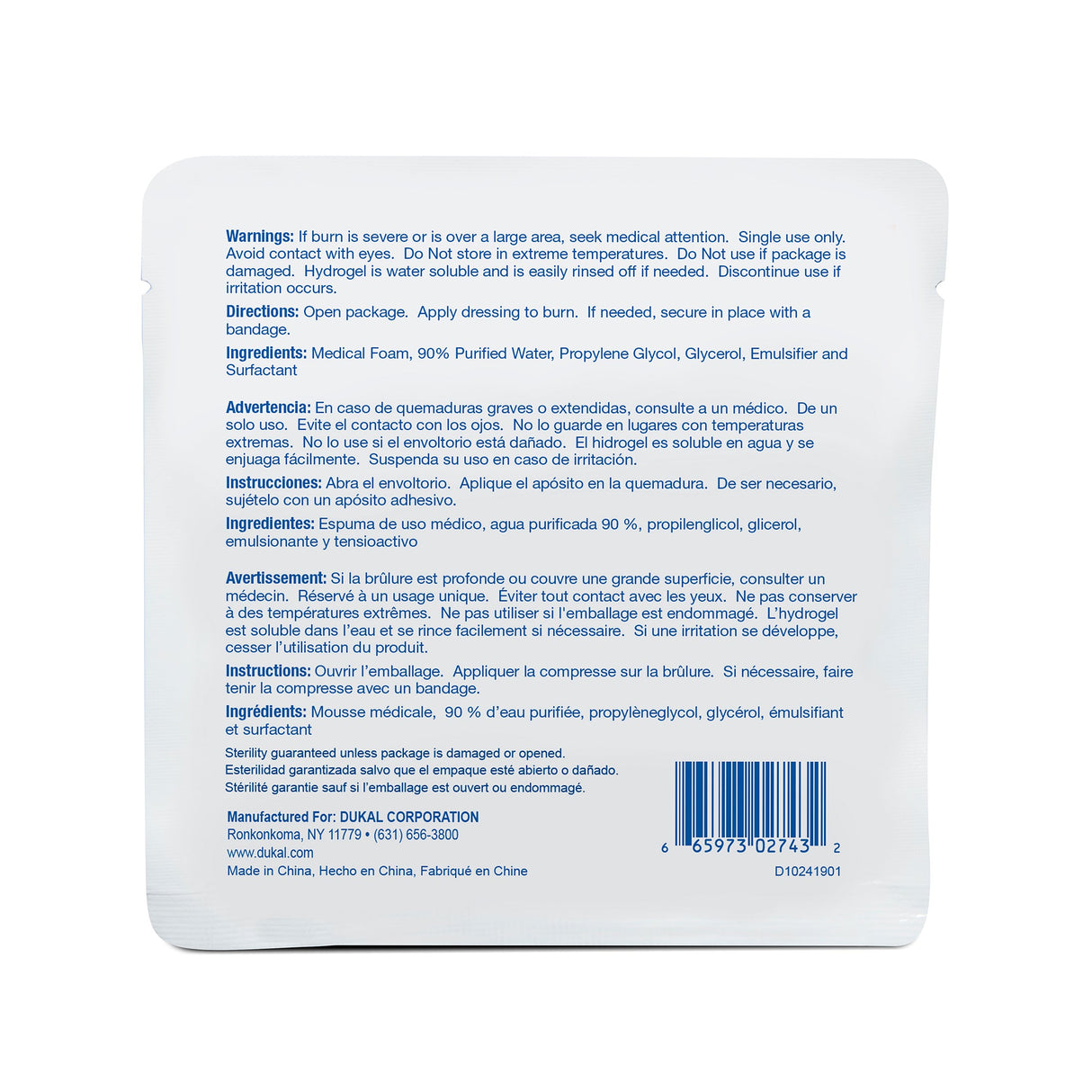 Sterile Burn Dressing 4" x 4", Dukal, 7007102