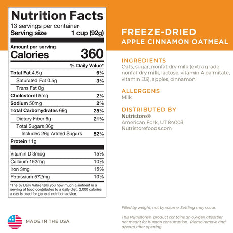 Apple Cinnamon Oatmeal Freeze Dried - #10 Can