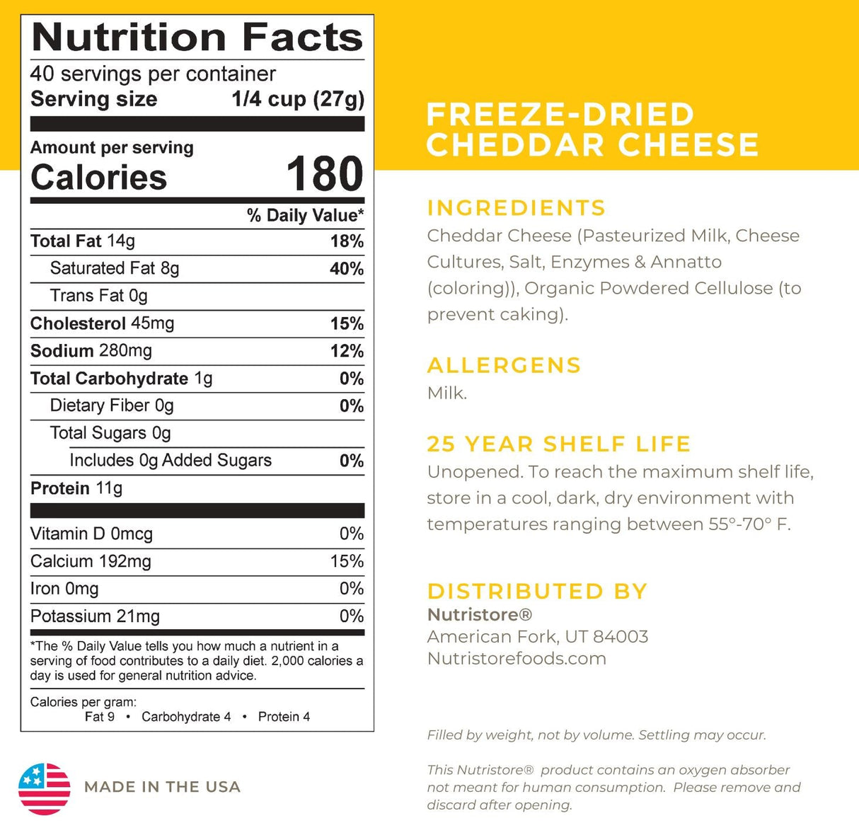 Cheddar Cheese Freeze Dried - #10 Can