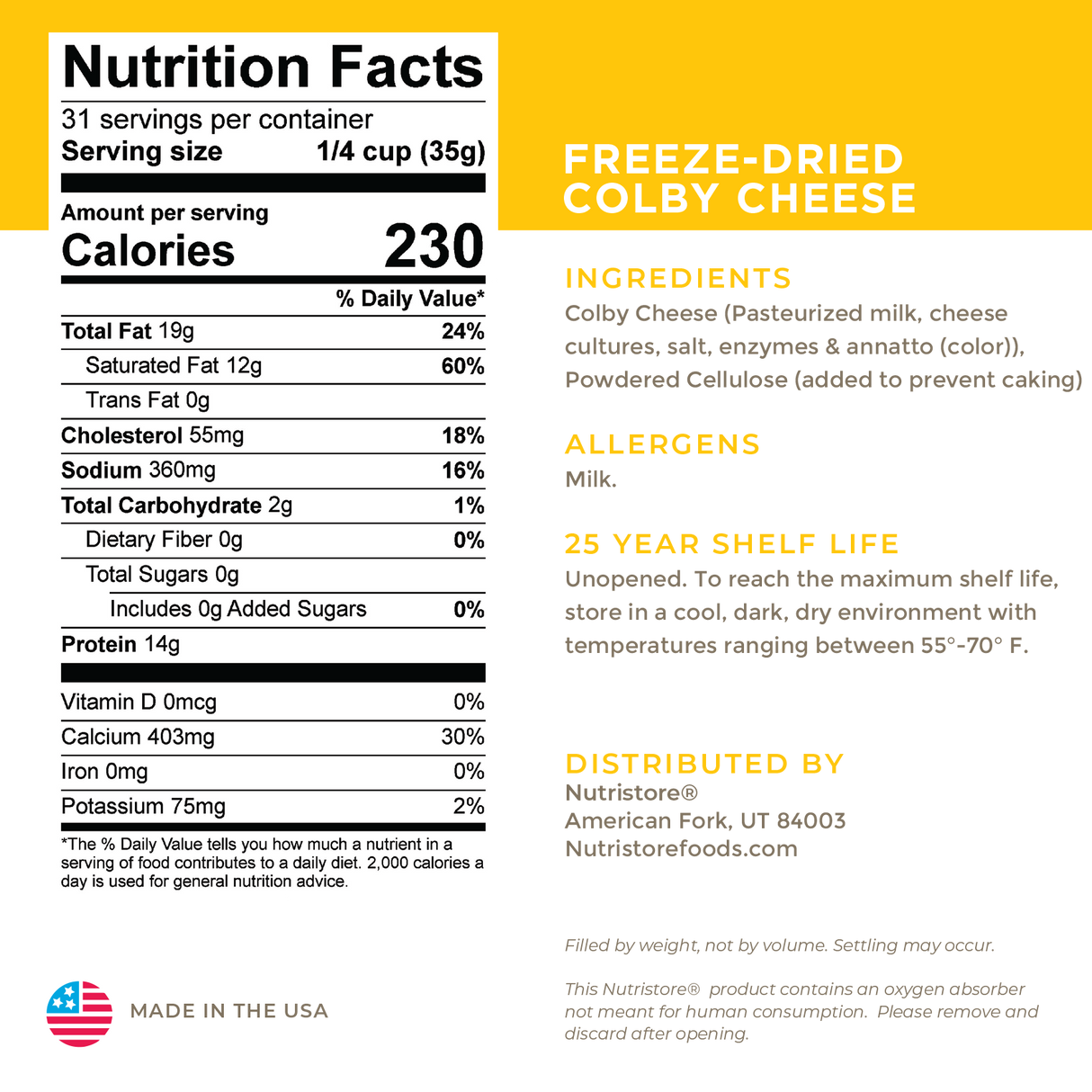 Colby Cheese Freeze Dried - #10 Can