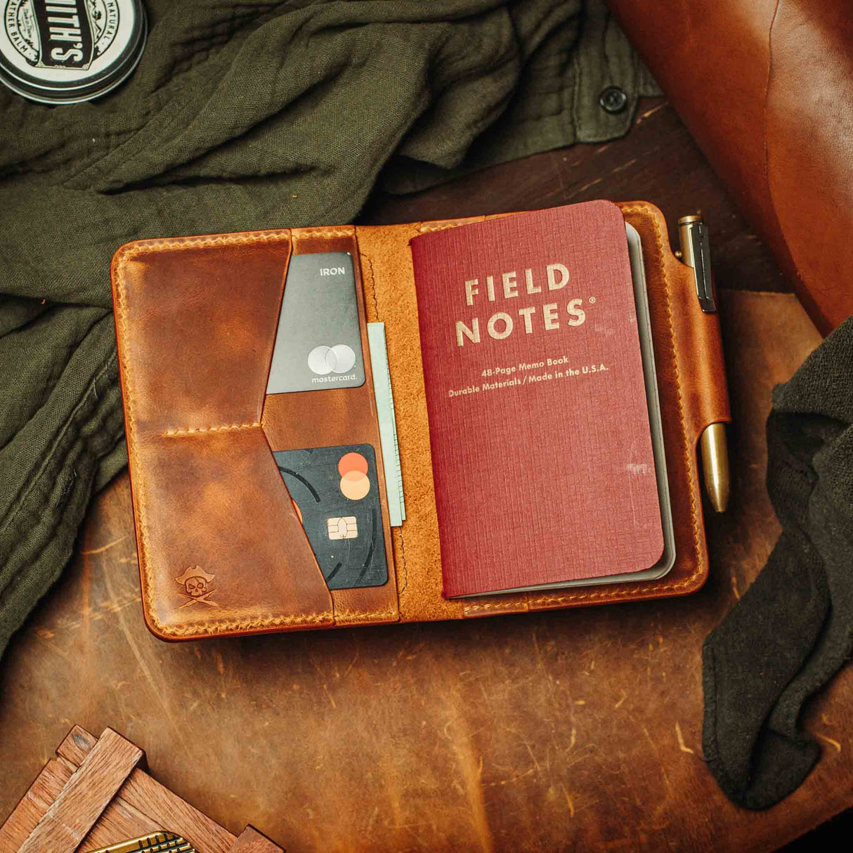 Pirate Goods Quartermaster v2 Passport Wallet – Leather Travel EDC Organizer with Velcro Panel & Field Notes Holder