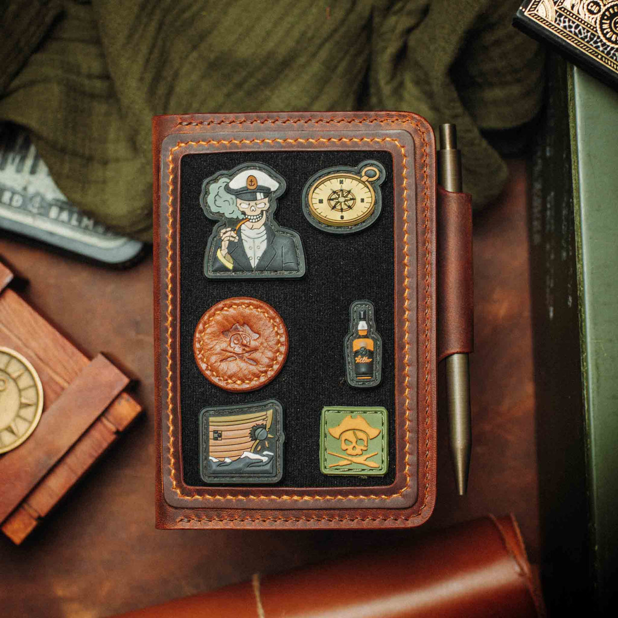 Pirate Goods Quartermaster v2 Passport Wallet – Leather Travel EDC Organizer with Velcro Panel & Field Notes Holder