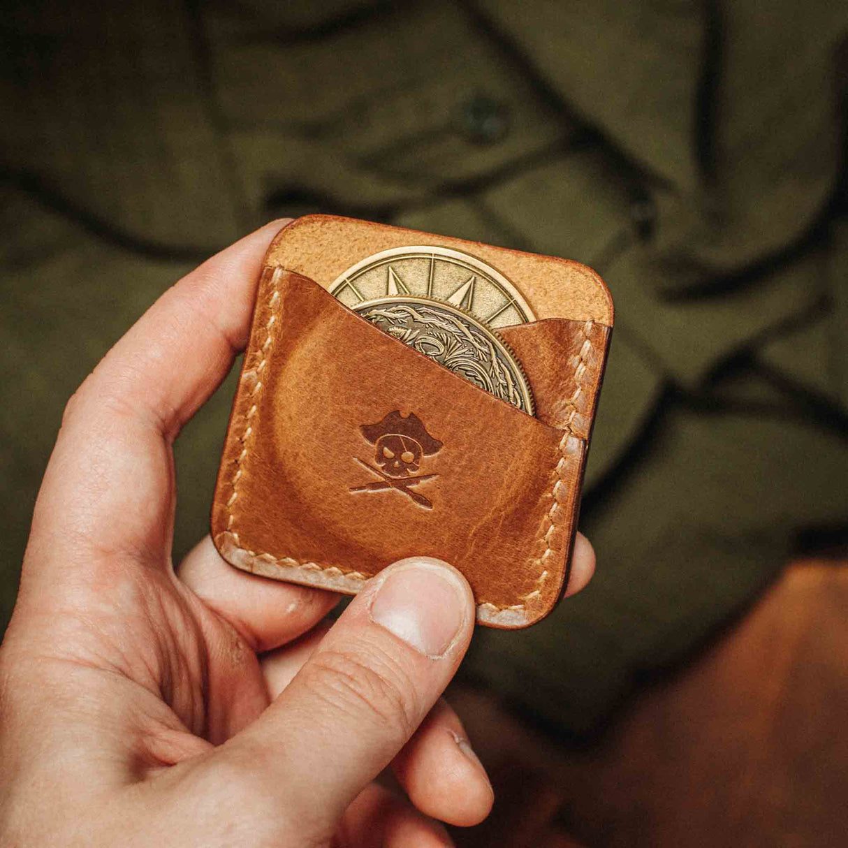 Pirate Goods Peso Pocket Duo Coin Holder – Leather Challenge Coin Case for Two Coins