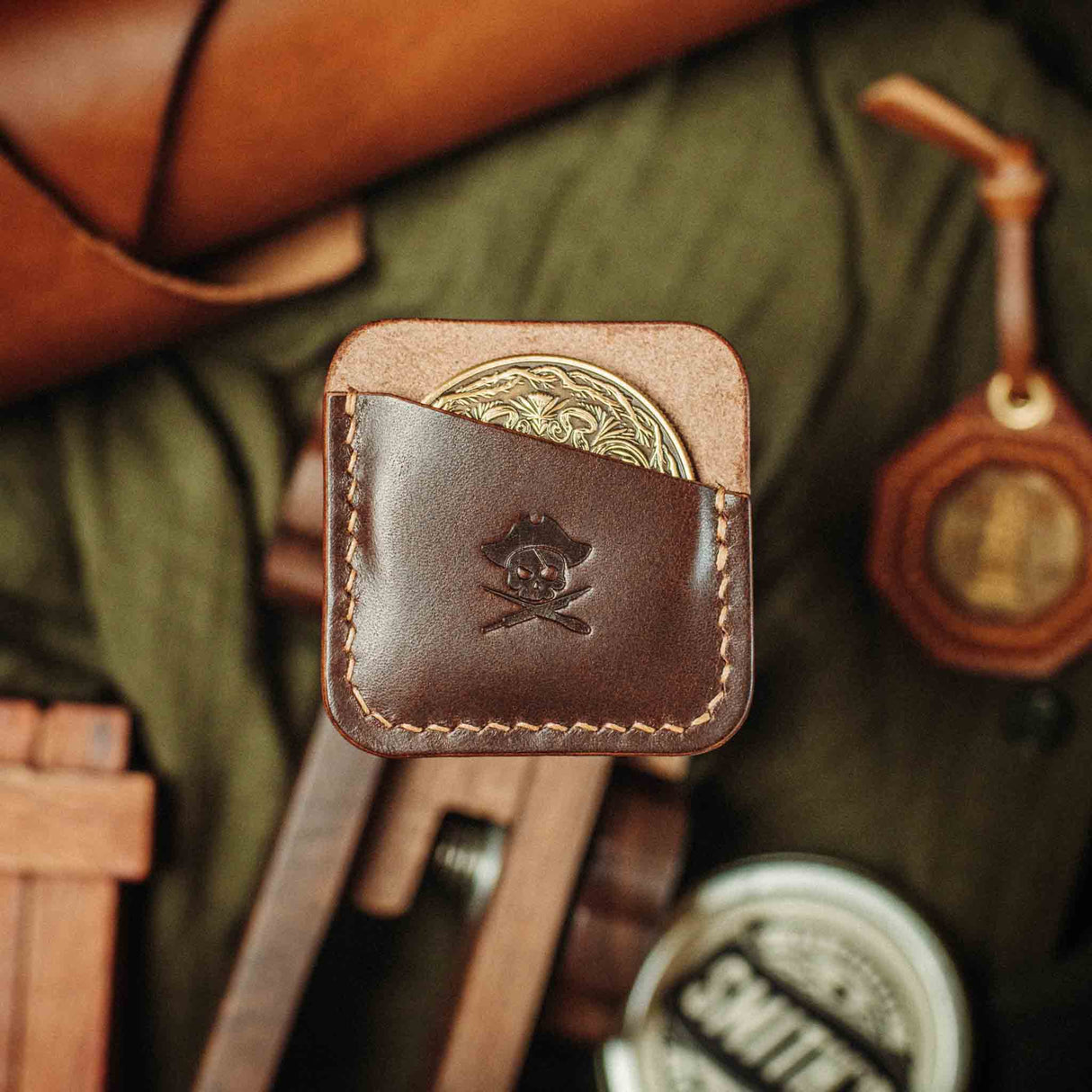 Pirate Goods Peso Pocket Coin Holder – Leather Challenge Coin Case for EDC