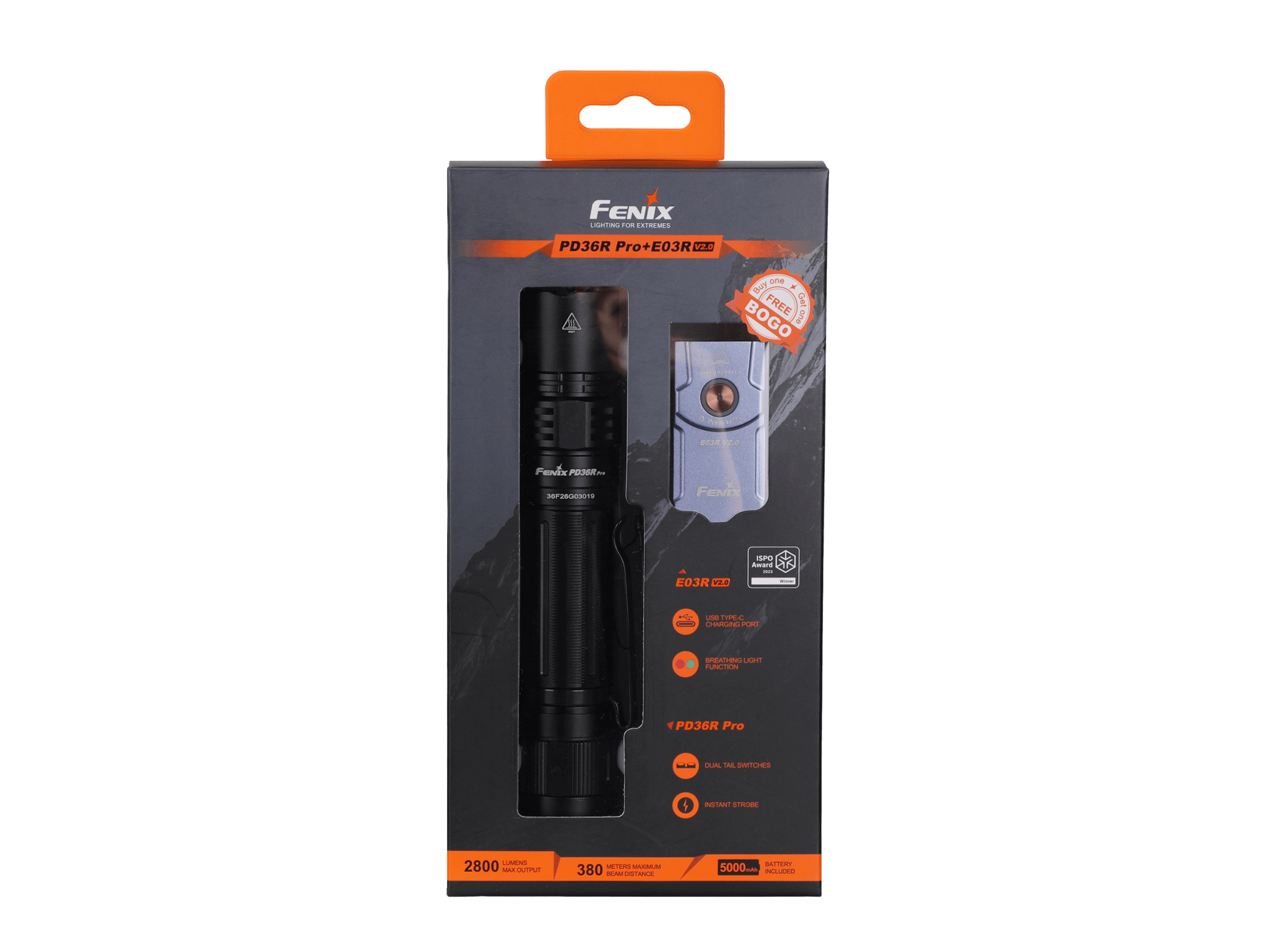 fenix fd flashlights Fenix PD36R Pro 2800 Lumen Flashlight PD36R Pro + Free E03R V2 Grey