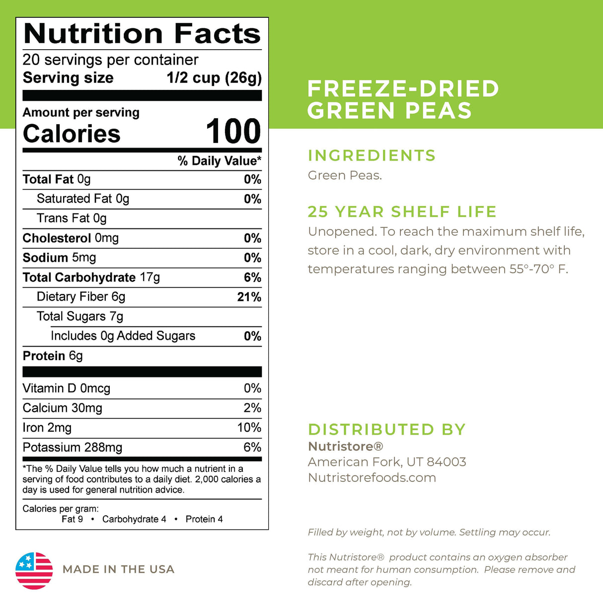 Green Peas Freeze Dried - #10 Can