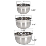 3 Pc Large Stainless Steel Bowl Set - 3, 5 & 8 Qt