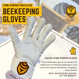 Sting Stopper Ventilated Goat Skin Beekeeping Gloves - Beekeeper White