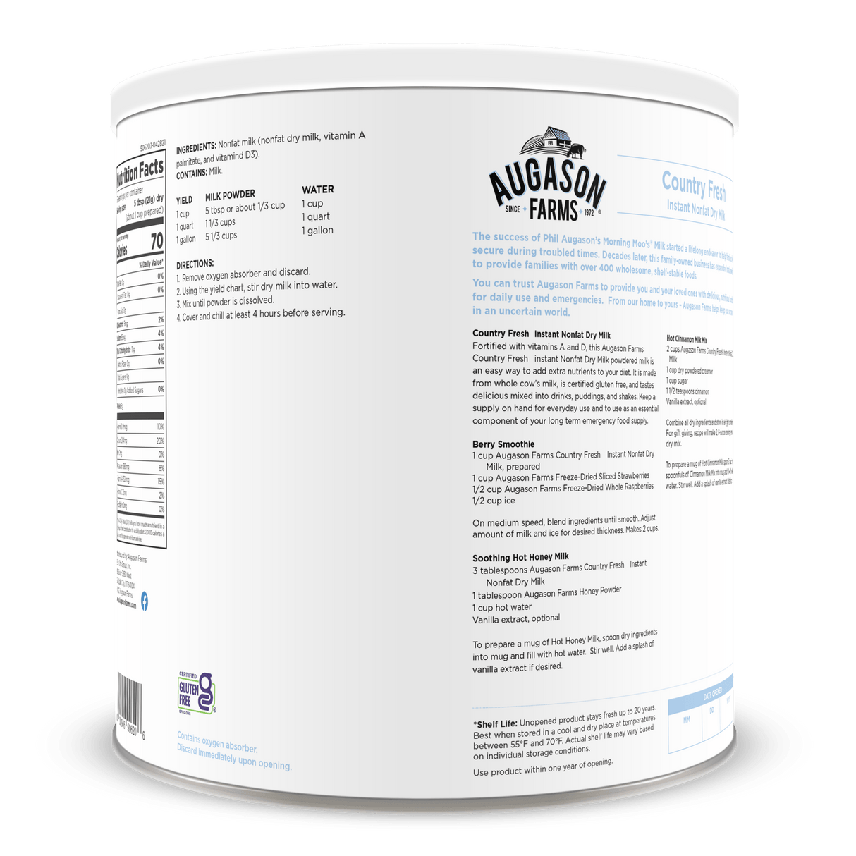 Country Fresh Instant Nonfat Dry Milk Can, 39 Servings