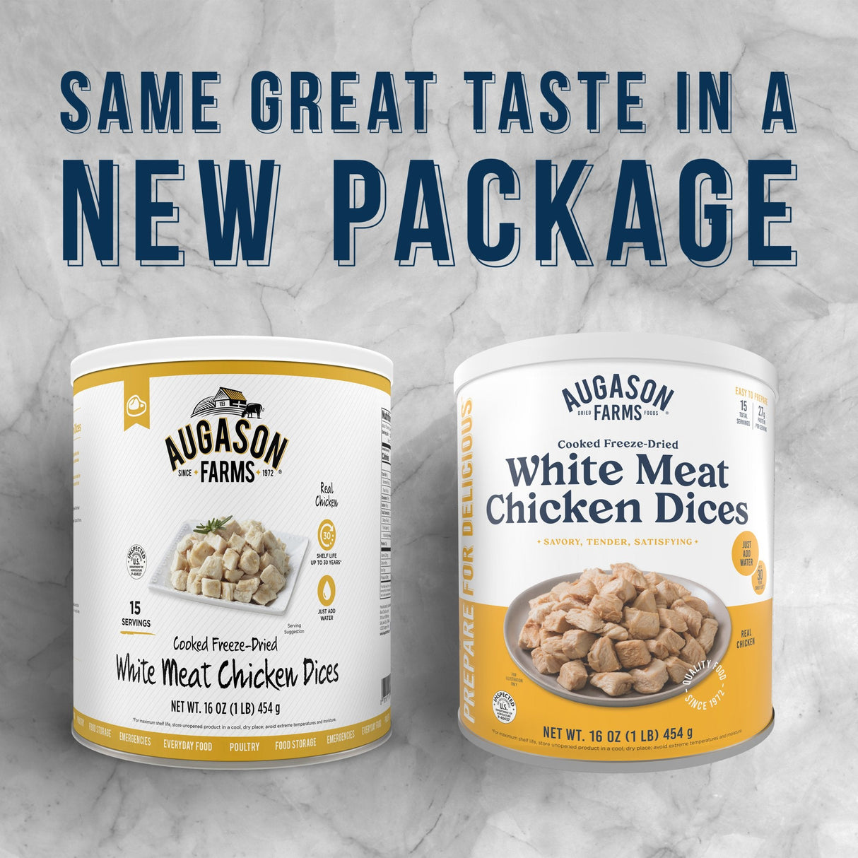 Cooked Freeze Dried White Meat Chicken Dices Can, 15 Servings