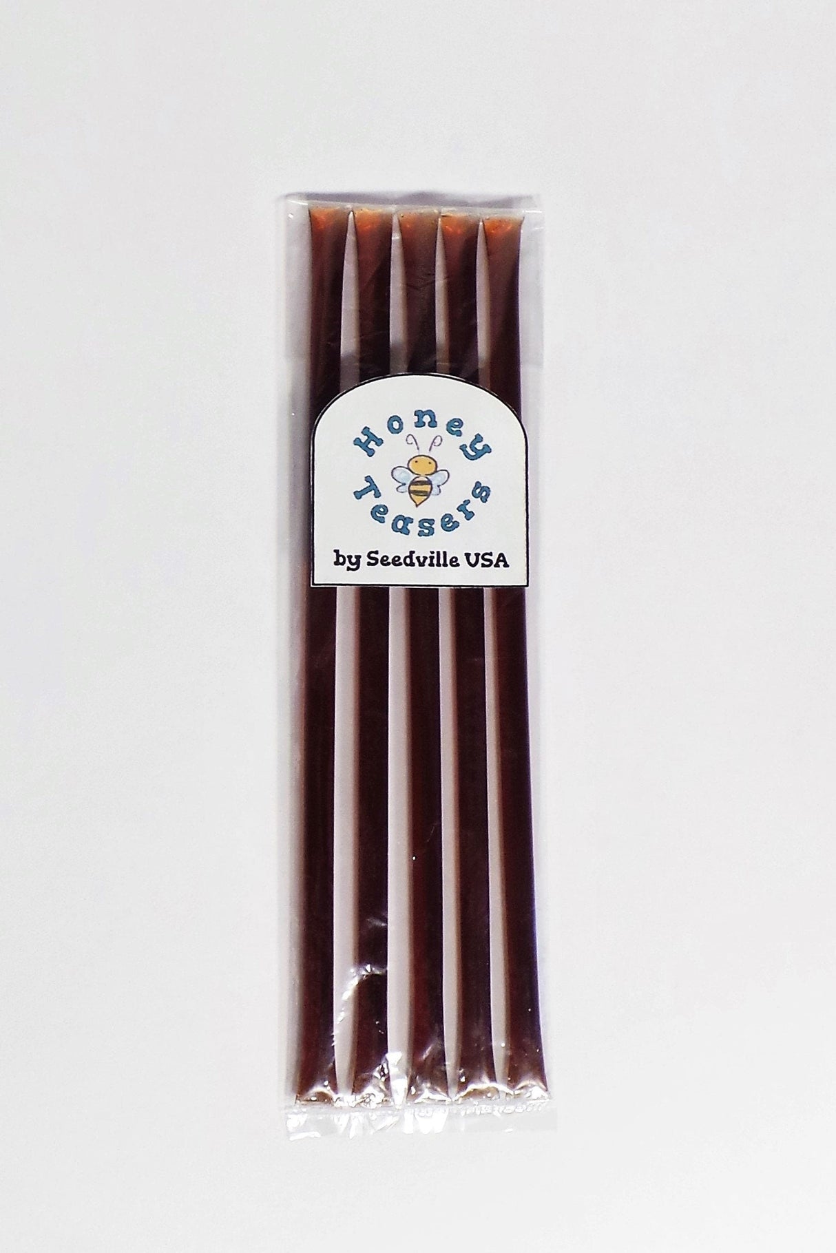 5 Pack CARAMEL HONEY TEASERS Natural Honey Snack Sticks Honeystix Straws