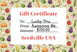 Seedville USA Shop Gift Certificate - Veggie Lovers Design - By Email or Postal Mail - You Choose Amount