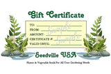 Seedville USA Shop Gift Certificate - Ferns Rock Design - By Email or Postal Mail - You Choose Amount