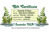 Seedville USA Shop Gift Certificate - Ferns Rock Design - By Email or Postal Mail - You Choose Amount