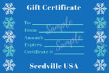 Seedville USA Shop Gift Certificate - Season's Greetings Hanukkah or Christmas Design - By Email or Postal Mail - You Choose Amount
