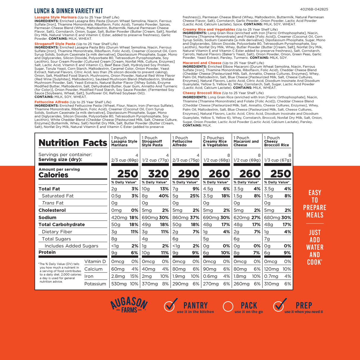 Lunch and Dinner Variety Pail, 113 Servings