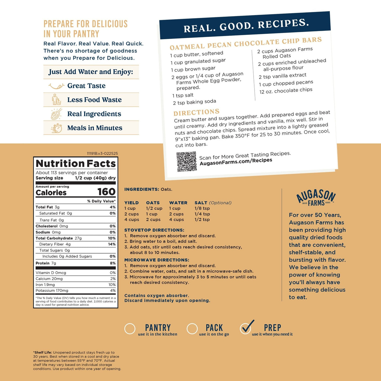 Old Fashioned Rolled Oats 4 Gallon Pail, 113 Servings