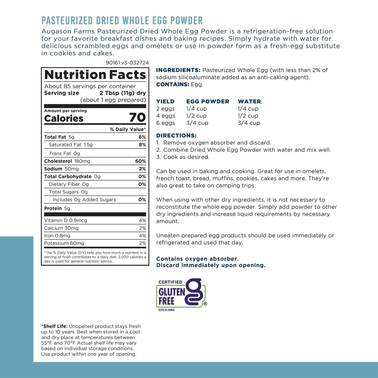 Pasteurized Dried Whole Egg Powder Can, 85 Servings